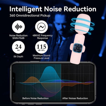 Wireless Lavalier Microphones with Noise Cancellation for Iphone - 2 Mini Mics for Youtube Podcast Interview Vlog Livestreaming