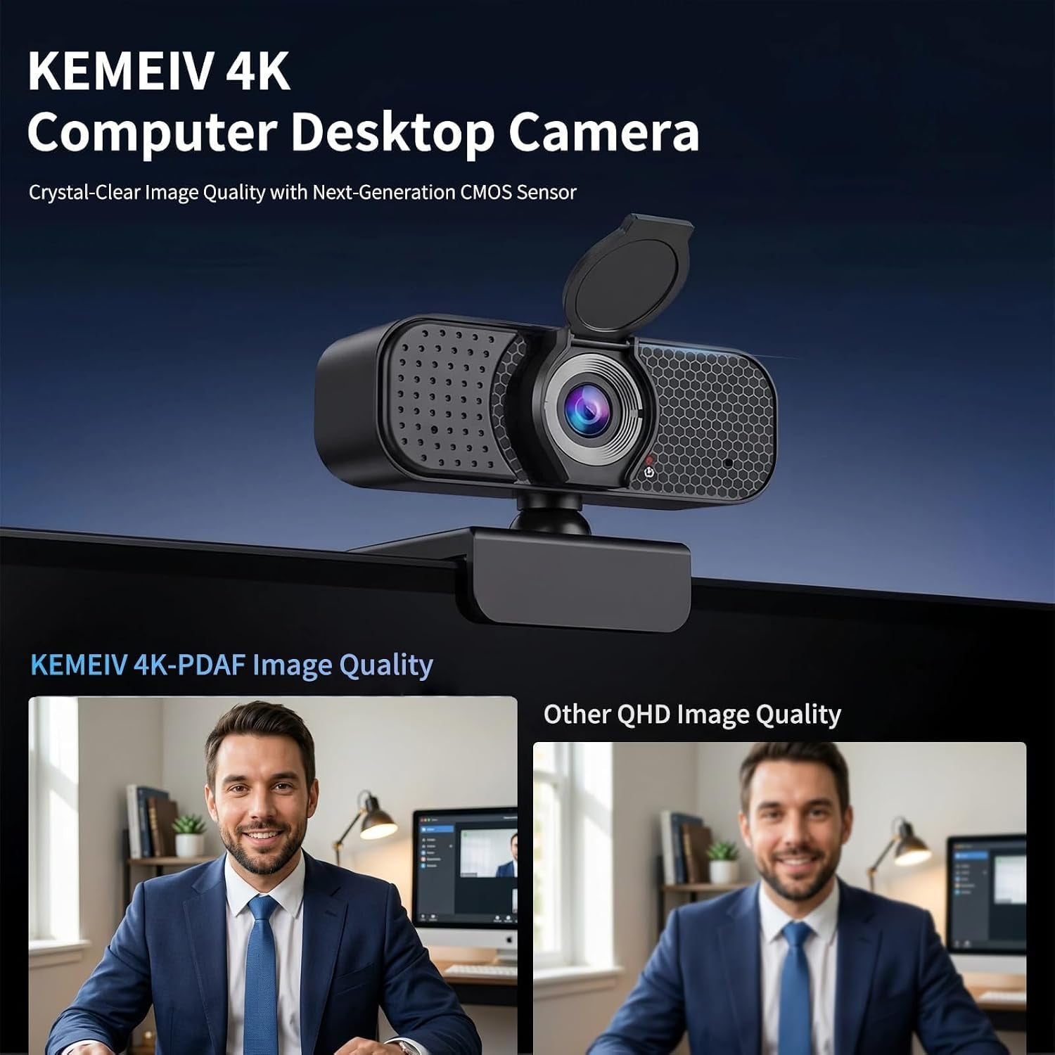 4K Webcam with Autofocus & Tripod, Camera for PC Laptop with Dual Microphone, USB Computer Camera with Low Light Correction, Auto White Balance, Video Camera for Streaming, Meetings, Office, Zoom