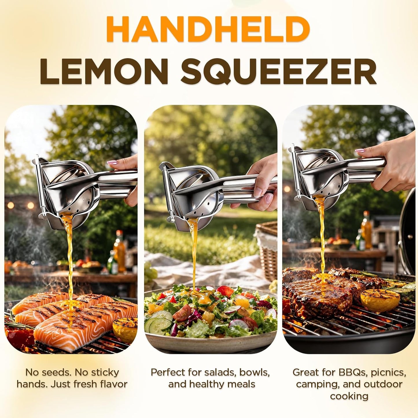 Fruit Juice Squeezer Manual Juicer – 304 Stainless Steel Hand Juicer Citrus Press with Metal Filter Filter Bag, Easy to Use & Clean, Non-Slip Ergonomic Grip, for Lemon, Orange & Citrus