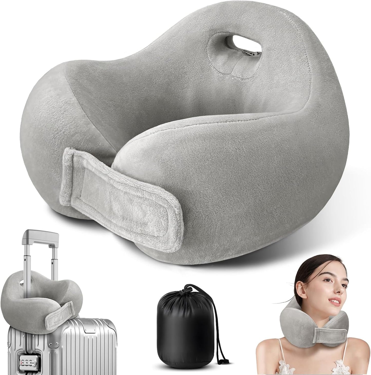 Travel Pillows for Airplanes,Portable Raised Back Support Design Neck Pillow with 360° Support,100% Pure Memory Foam Airplane Pillow with Storage Bag,For Offices,Travelling,Sleeping,Car,Airplane