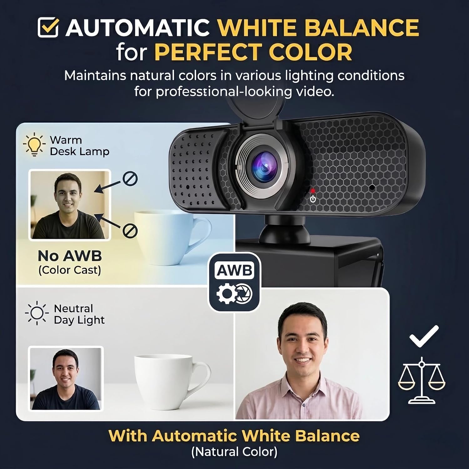 4K Webcam with Autofocus & Tripod, Camera for PC Laptop with Dual Microphone, USB Computer Camera with Low Light Correction, Auto White Balance, Video Camera for Streaming, Meetings, Office, Zoom