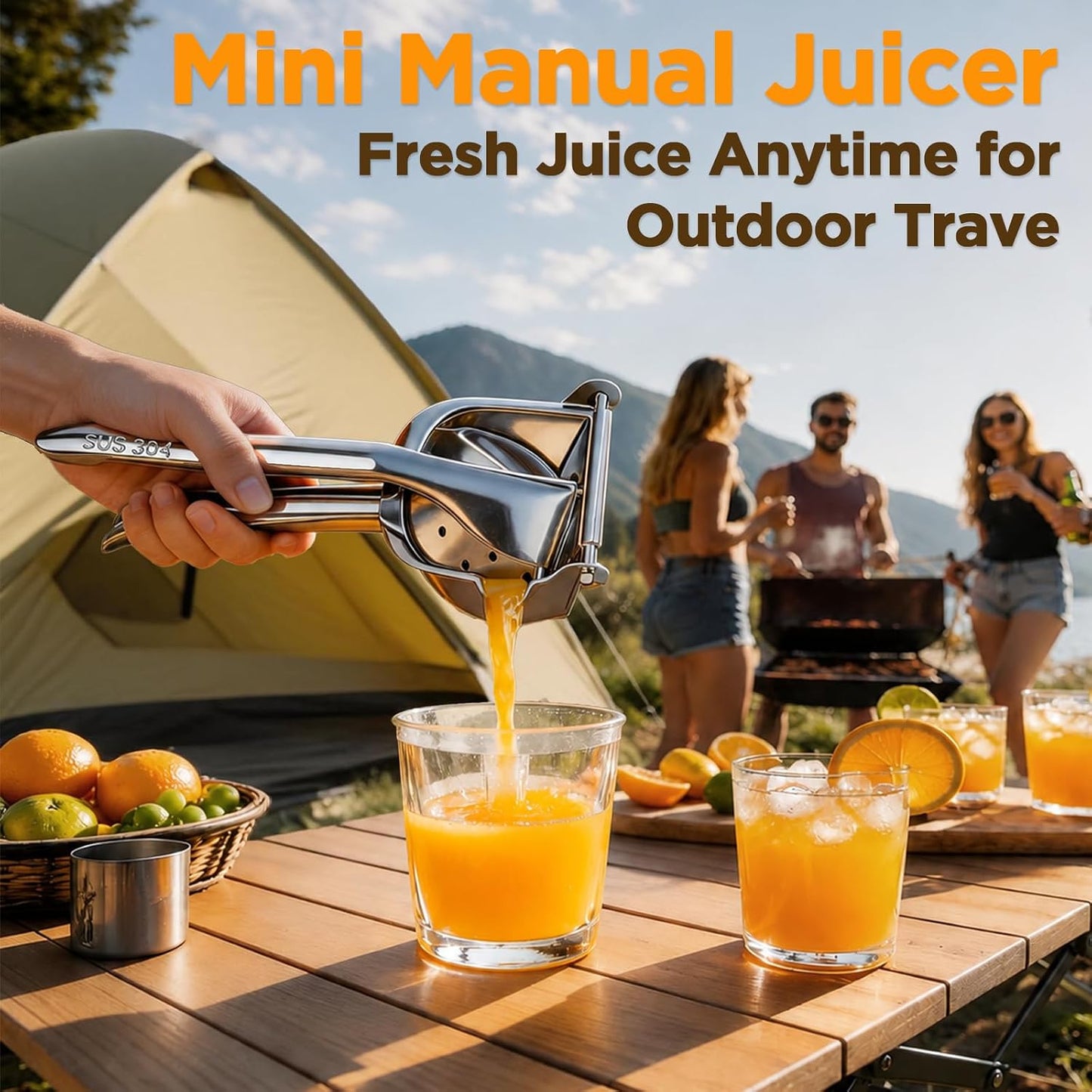 Fruit Juice Squeezer Manual Juicer – 304 Stainless Steel Hand Juicer Citrus Press with Metal Filter Filter Bag, Easy to Use & Clean, Non-Slip Ergonomic Grip, for Lemon, Orange & Citrus