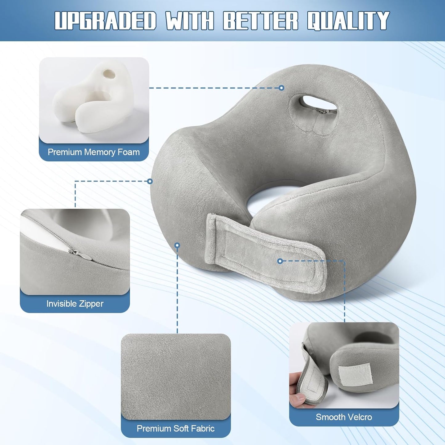 Travel Pillows for Airplanes,Portable Raised Back Support Design Neck Pillow with 360° Support,100% Pure Memory Foam Airplane Pillow with Storage Bag,For Offices,Travelling,Sleeping,Car,Airplane