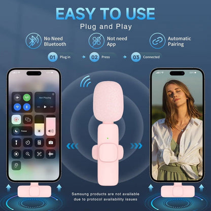 Wireless Lavalier Microphones with Noise Cancellation for Iphone - 2 Mini Mics for Youtube Podcast Interview Vlog Livestreaming