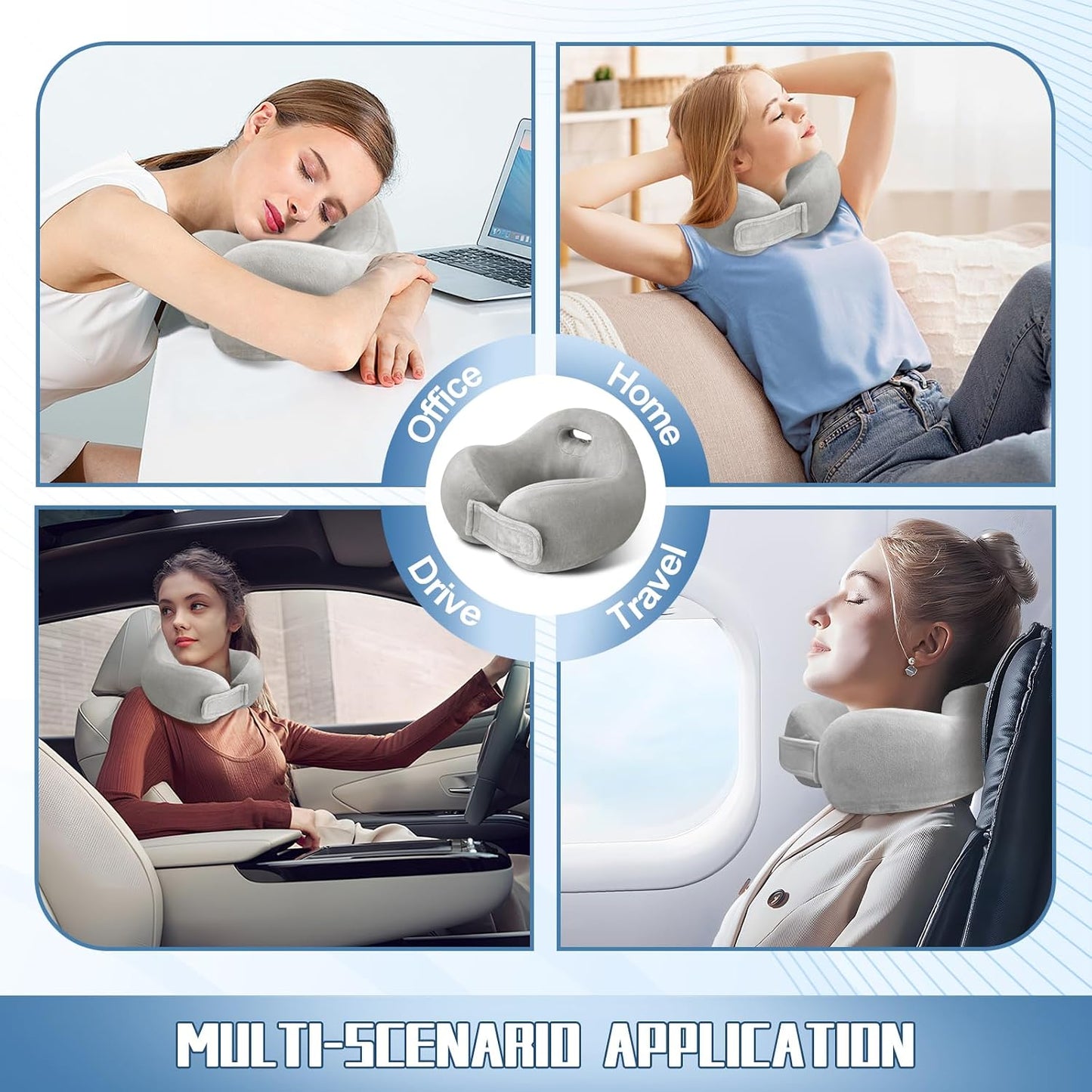 Travel Pillows for Airplanes,Portable Raised Back Support Design Neck Pillow with 360° Support,100% Pure Memory Foam Airplane Pillow with Storage Bag,For Offices,Travelling,Sleeping,Car,Airplane
