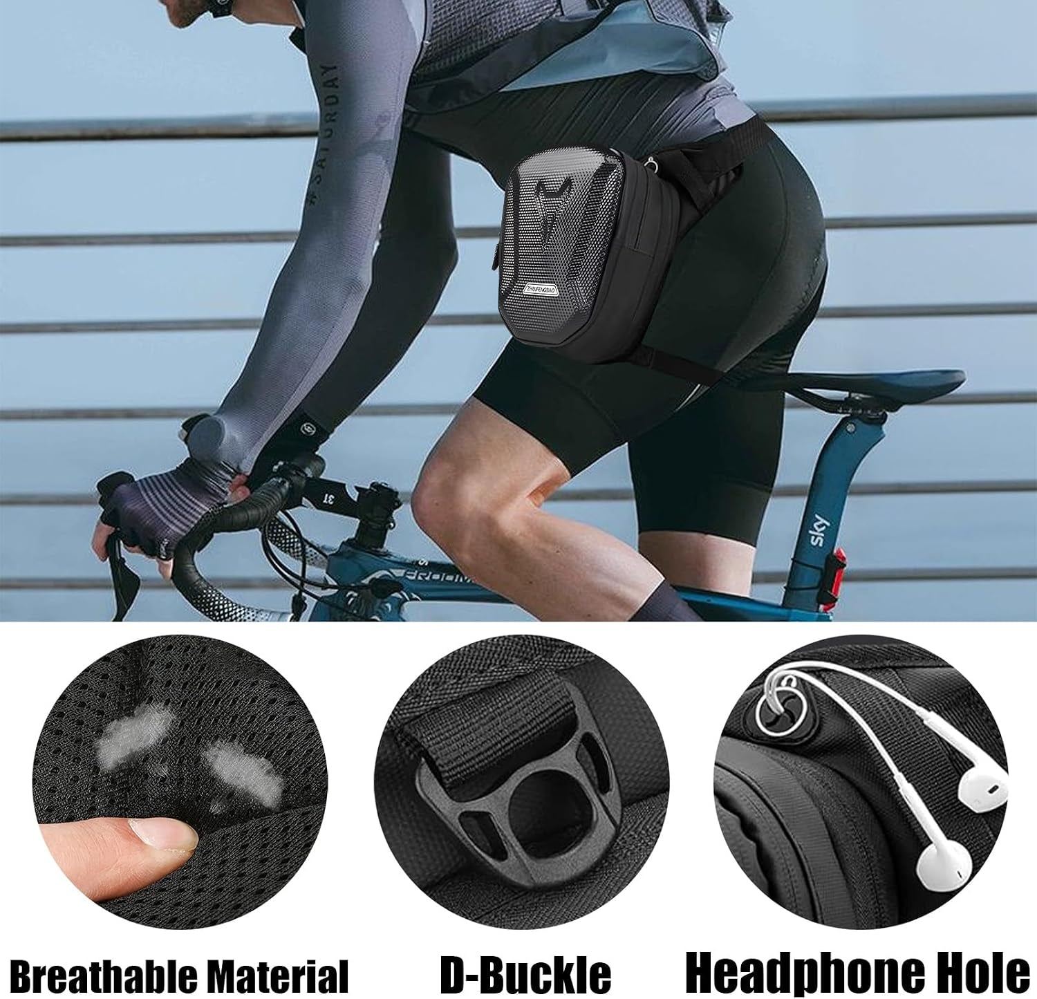 Motorcycle Leg Bag, Thigh Bag for Riding, Drop Leg Pouch for Men & Women–With Removable Straps, Waterproof Fanny Pack, Phone Purse–Travel Hiking Cycling Outdoor,Black