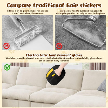 Magic Brush Pet Hair, Pet Hair Remover Gloves for Cats & Dogs, Newly Upgraded Reusable Electrostatic Pet Hair Remover Glove, for Couch Furniture, Carpet, Curtain