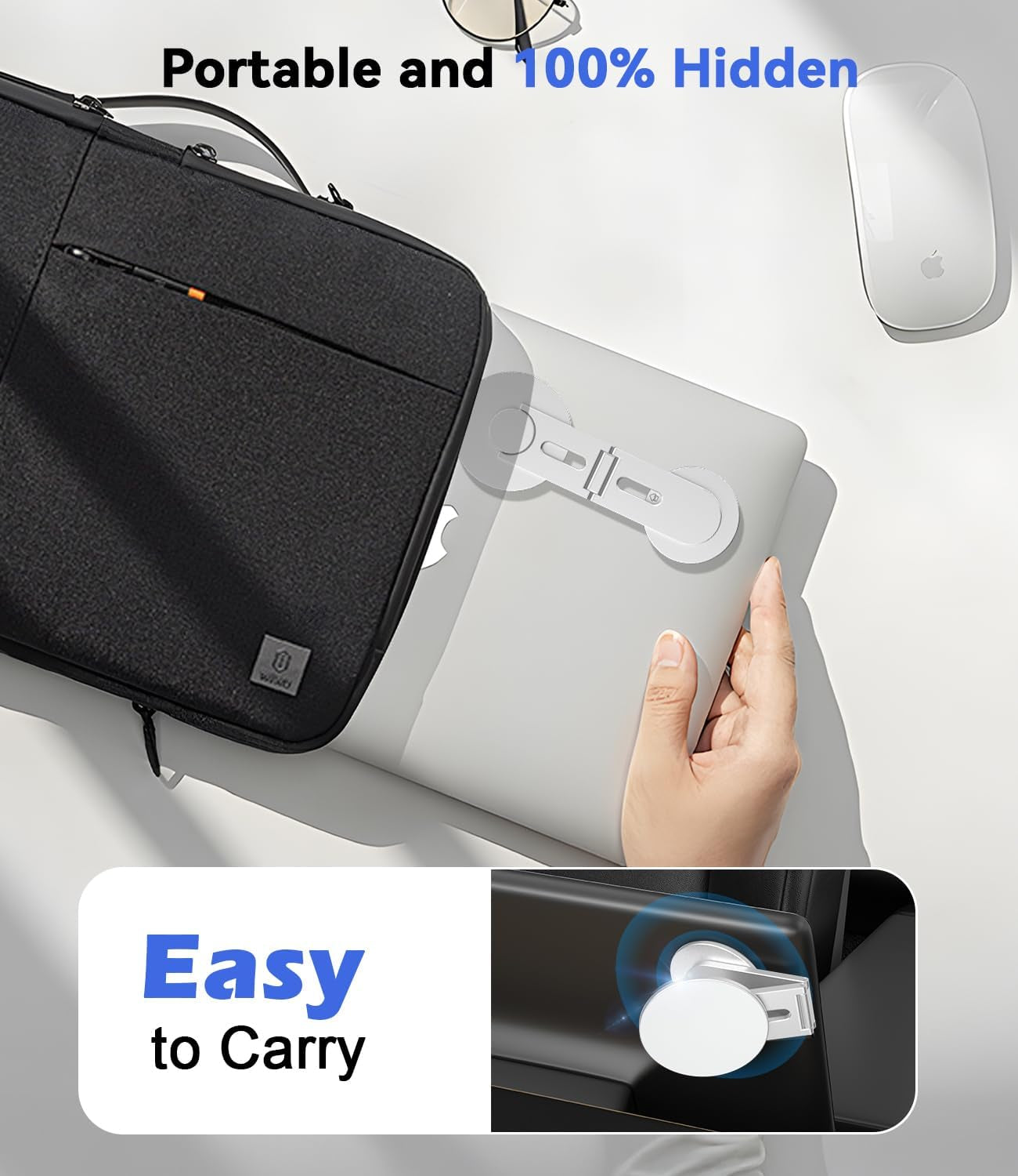 Magnetic Laptop Phone Holder, Foldable Hidden Mount Compatible with Iphone 17/16/15/14/13 & All Phone, 360° Rotating Monitor Side Phone Stand for Laptop, Tesla Model 3/Y, Desktop, Silver